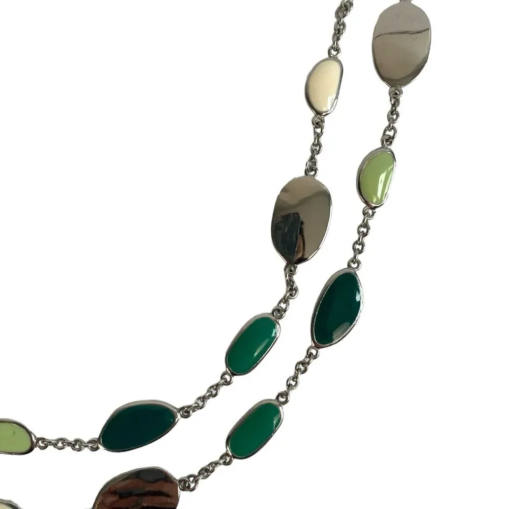 Silver Tone Double Strand Layered Jewelry  Necklace Multicolor‎ Pebbles A14Q